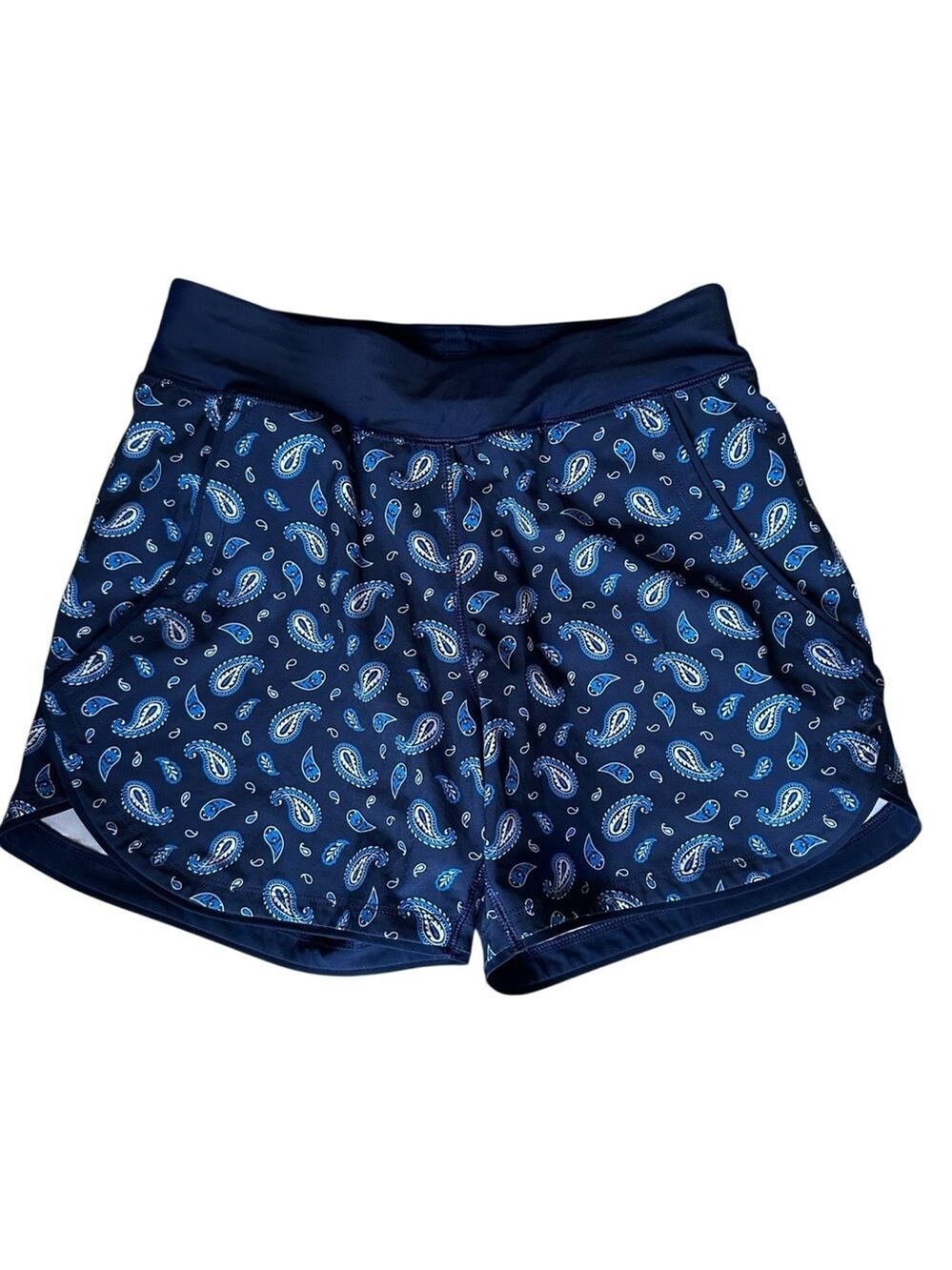 Lands' End Women's 5" Quick Dry Swim Shorts With Panty Navy Blue Paisley Size 2